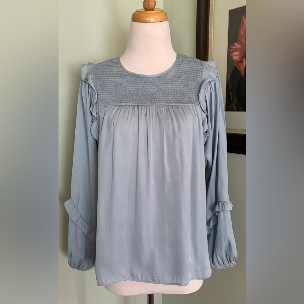 DOLAN Left Coast Collection Anthropologie smocked ruffle long sleeve size S M